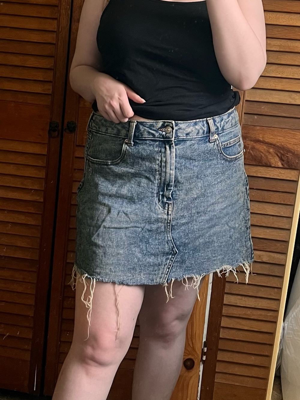 wild fable Faded Blue Denim Mini Skirt with Frayed Hem
